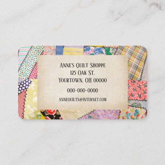 Crazy Patchwork Quilt Design Visitenkarte (Rückseite)