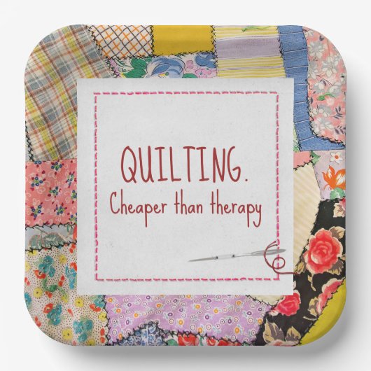 Crazy Patchwork Quilt mit Fun Quote Pappteller (Vorderseite)