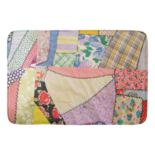 Crazy Patchwork Quilt mit Zigzag Stitching Badematte (Vorderseite)