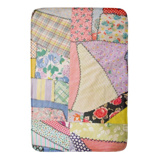Crazy Patchwork Quilt mit Zigzag Stitching Badematte (Vorderseite Vertikal)