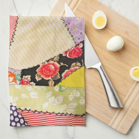 Crazy Patchwork Quilt mit Zigzag Stitching Geschirrtuch (Viertel Falte)