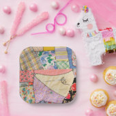 Crazy Patchwork Quilt mit Zigzag Stitching Pappteller (Party)