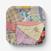 Crazy Patchwork Quilt mit Zigzag Stitching Pappteller (Vorderseite)
