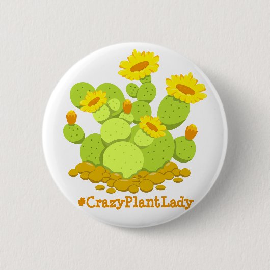 Crazy Pflanze Lady Cactus Floral Funny Pflanze Lov Button (Vorderseite)