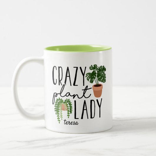 Crazy Pflanze Lady | Funny Personalisiert Pflanzen Zweifarbige Tasse (Links)