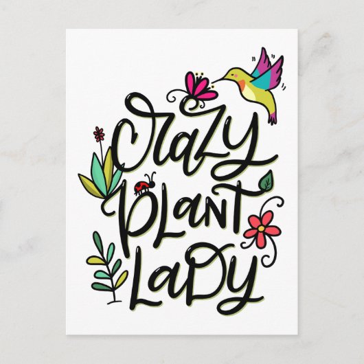 Crazy Pflanze Lady, Handschrift Postkarte (Vorderseite)