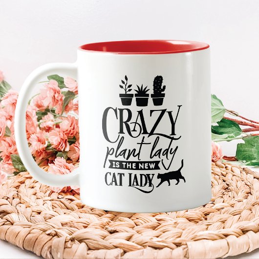 Crazy Pflanze Lady ist die neue Katze Lady Zweifarbige Tasse