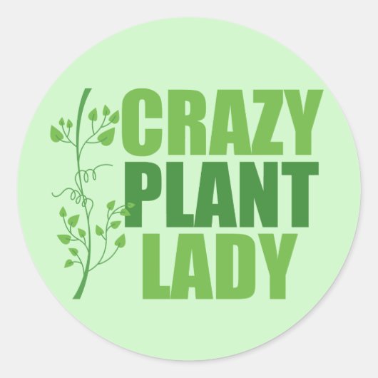 Crazy Pflanze Lady Niedlich Green Botanist Runder Aufkleber (Vorderseite)