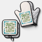Crazy Pflanze Lady Ofenhandschuh & Topflappen-Set (Vorderseite/Rückseite)