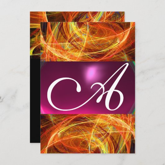 CRAZY PHOTON MONOGRAM Schwarz-Rosa uAwg Einladung (Vorne/Hinten)