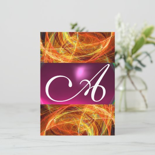 CRAZY PHOTON MONOGRAM Schwarz-Rosa uAwg Einladung (Stehend Vorderseite)