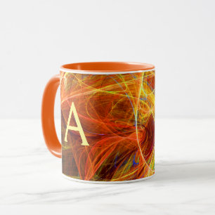 CRAZY PHOTON Orange Yellow Fraktal Wirbel Monogram Tasse