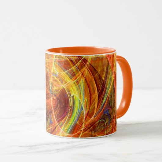 CRAZY PHOTON Orange Yellow Fraktal Wirbel Monogram Tasse (VorderseiteRechts)