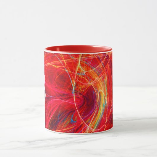 CRAZY PHOTON Rot-Gelbes Fraktal Wirbel Monogramm Tasse (Zentrum)