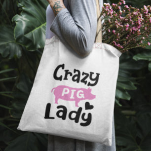 Crazy Pig Lady lustiges Schwein Tragetasche