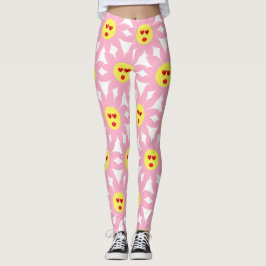 Crazy Pink Blume mit den Augen des roten Herzens Leggings