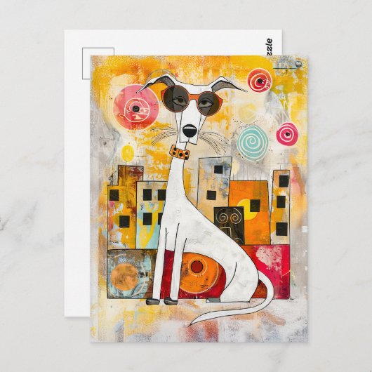 Crazy Pop-Art Dog Portrait Postkarte (Vorne/Hinten)