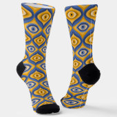 Crazy Psychedelic Eye Muster Indigo blau gelb Socken (Gewinkelt)