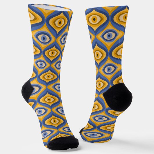 Crazy Psychedelic Eye Muster Indigo blau gelb Socken (Gewinkelt)