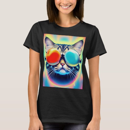 Crazy Psychedelic Psychonaut Kitty Cat White T-Shirt (Vorderseite)