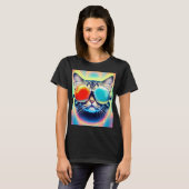 Crazy Psychedelic Psychonaut Kitty Cat White T-Shirt (Vorne ganz)