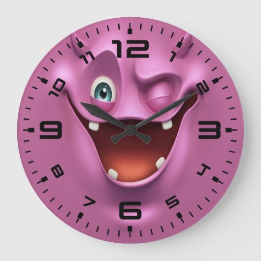 Crazy Purple Funny Devil Emotion Face Große Wanduhr (Vorderseite)