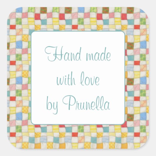 CRAZY QUILT 3" Quadrat Aufkleber "Handgefertigt" (Vorderseite)