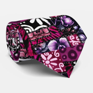Crazy Quilt Black Cherry Floral Pattern Krawatte