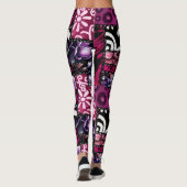 Crazy Quilt Black Cherry Floral Pattern Leggings (Rückseite)