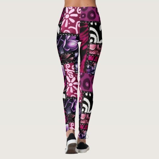 Crazy Quilt Black Cherry Floral Pattern Leggings (Rückseite)