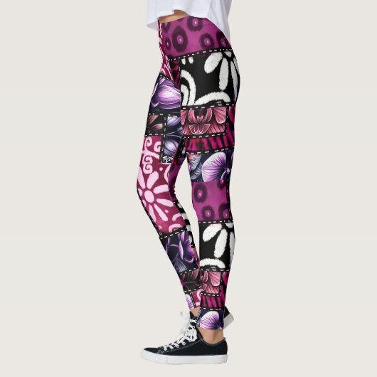 Crazy Quilt Black Cherry Floral Pattern Leggings (Links)