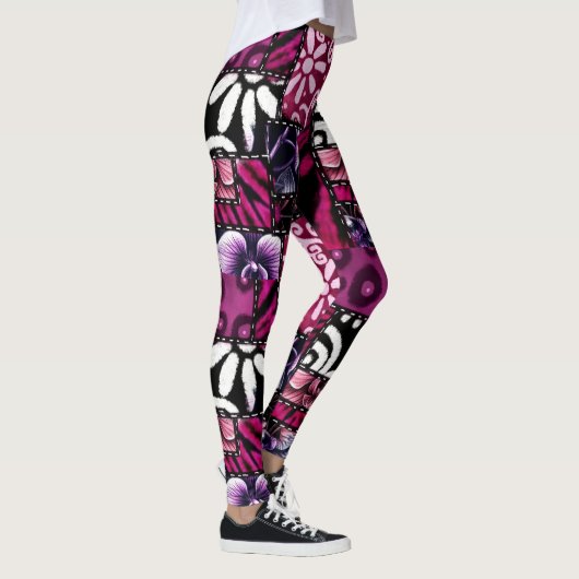 Crazy Quilt Black Cherry Floral Pattern Leggings (Rechts)