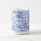 Crazy Quilt Blau Gingham Blumen Personalisiert Kaffeetasse (Mittel)