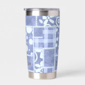 Crazy Quilt Blau Gingham Blumenmuster personalisie Thermobecher (Rechts)