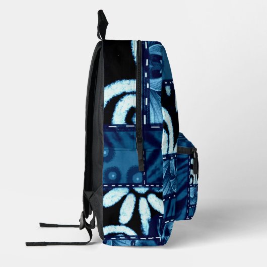 Crazy Quilt Blue Floral Gingham Pattern Abstract Bedruckter Rucksack (Links)