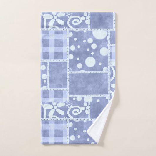 Crazy Quilt Blue Gingham Floral Pattern Badhandtuch Set (Handtuch)