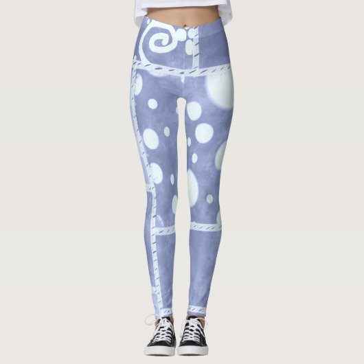 Crazy Quilt Blue Gingham Floral Pattern Leggings (Vorderseite)