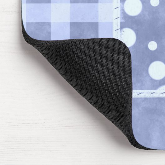 Crazy Quilt Blue Gingham Floral Pattern Mousepad (Ecke)
