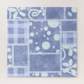Crazy Quilt Blue Gingham Floral Pattern Puzzle (Vertikal)