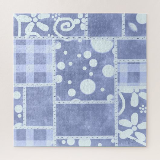 Crazy Quilt Blue Gingham Floral Pattern Puzzle (Vertikal)