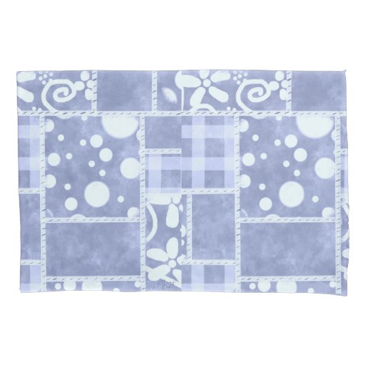 Crazy Quilt Blue Gingham Floral Personalized  Kissenbezug (Vorderseite)