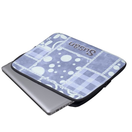 Crazy Quilt Blue Gingham Floral Personalized  Laptopschutzhülle (Vorne Knopf)