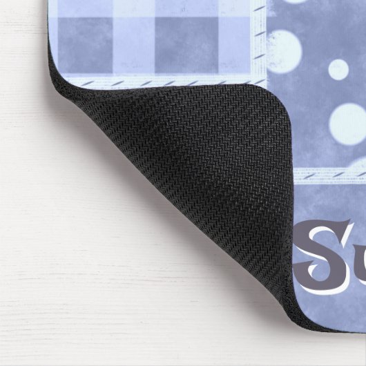 Crazy Quilt Blue Gingham Floral Personalized  Mousepad (Ecke)