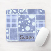 Crazy Quilt Blue Gingham Floral Personalized  Mousepad (Mit Mouse)