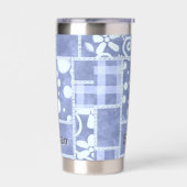 Crazy Quilt Blue Gingham Floral Personalized Thermobecher (Links)