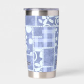Crazy Quilt Blue Gingham Floral Personalized Thermobecher (Rechts)