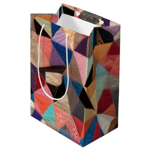 Crazy Quilt Design Mittlere Geschenktüte (Rückseite Schrägansicht)