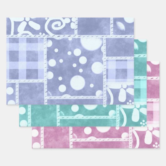 Crazy Quilt Gingham Floral Pattern Decoupage Geschenkpapier Set (Set)