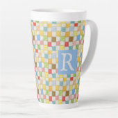 CRAZY QUILT groß Latte Tasse + Text / Blau (Rechte Ecke)
