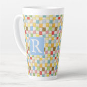 CRAZY QUILT groß Latte Tasse + Text / Blau (Linke Ecke)